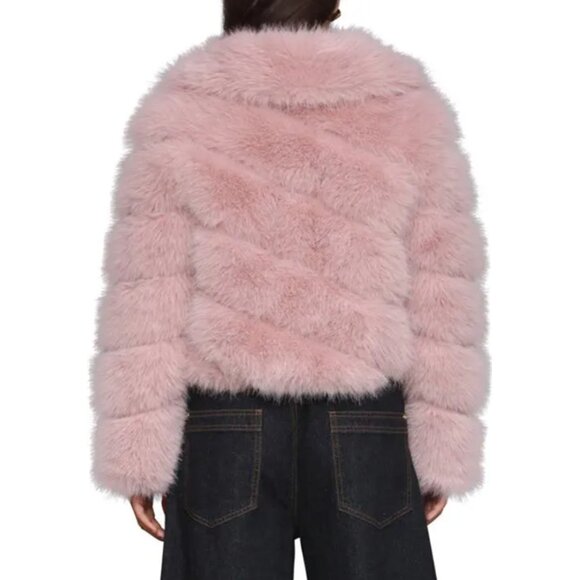 Avec Les Filles Luxurious Cropped Paneled Faux-Fur Coat in Blush sz L $285 - Picture 6 of 15